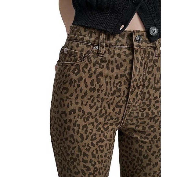 DKNY Women's High Rise Brown Black Leopard Print Size 27 NWT Pants - Picture 2 of 11